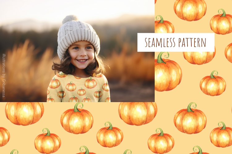 Watercolor Pumpkin Seamless Pattern