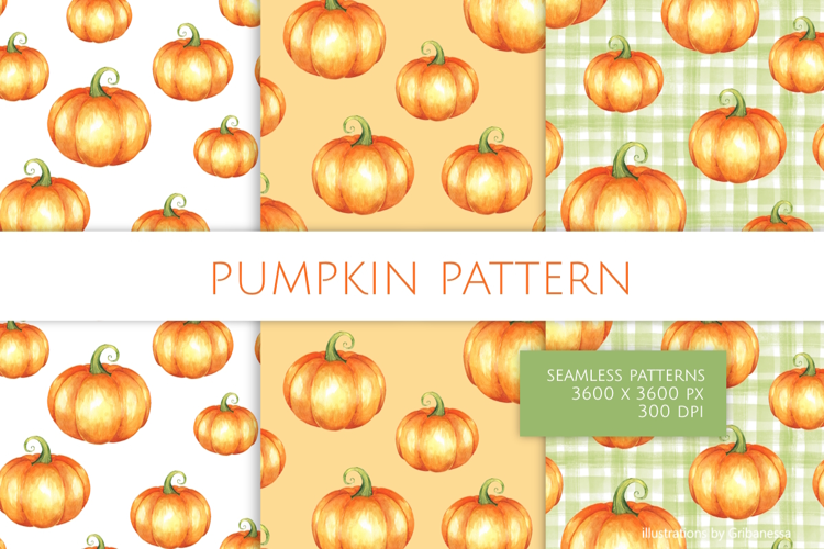 Watercolor Pumpkin Seamless Patterns