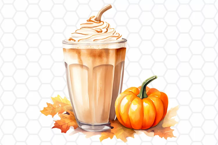 Watercolor Pumpkin Spice Latte Clipart, Sublimation PNG