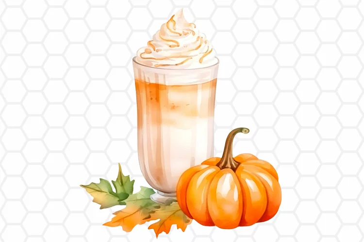 Watercolor Pumpkin Spice Latte Clipart, Sublimation PNG