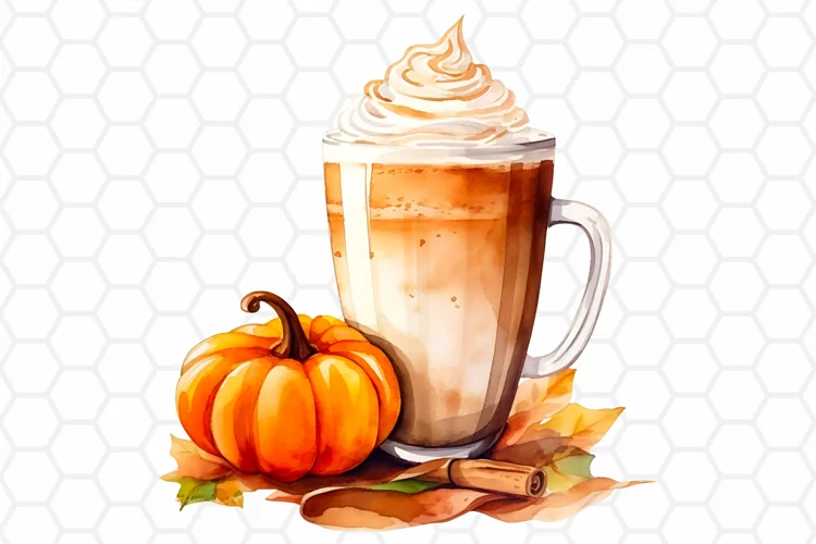 Watercolor Pumpkin Spice Latte Clipart, Sublimation PNG