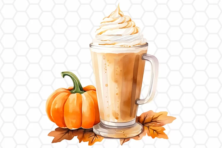 Watercolor Pumpkin Spice Latte Clipart, Sublimation PNG