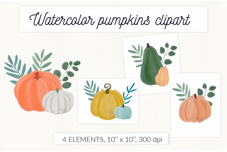 Watercolor pumpkins set clipart. Sublimation autumn harvest