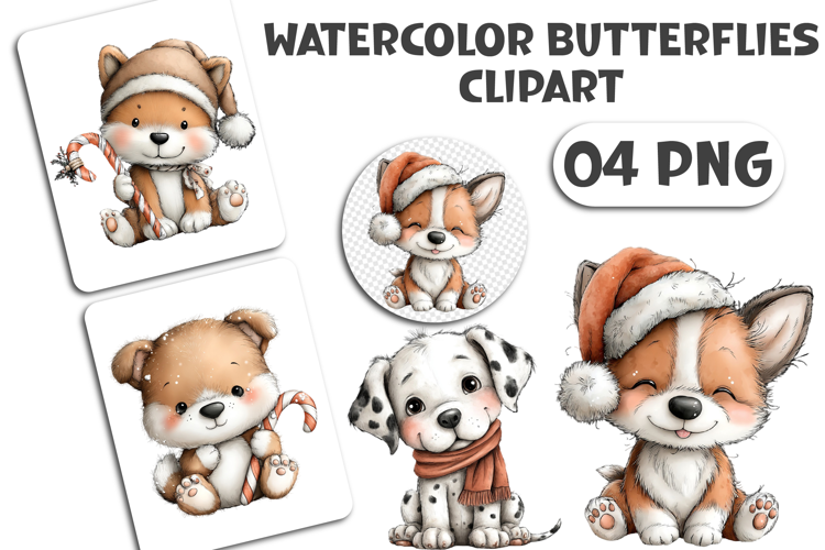 Watercolor Puppies Clipart Sublimation