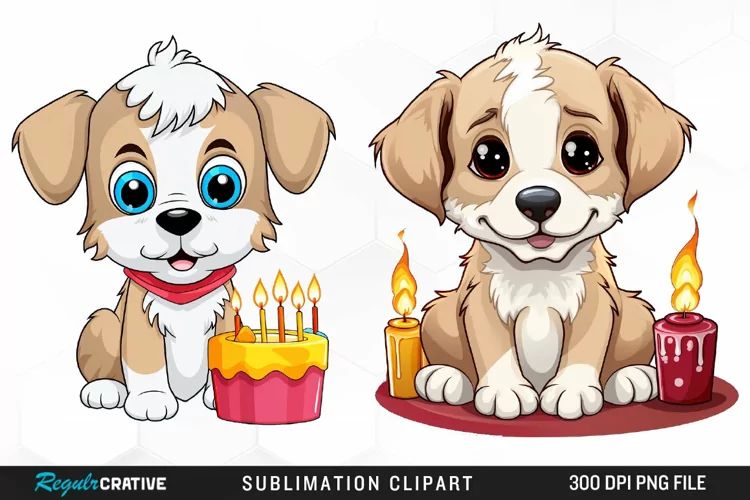 Watercolor Puppies Sublimation Art Clipart