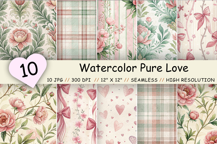 Watercolor Pure Love Digital Paper, Romantic Blush Pink
