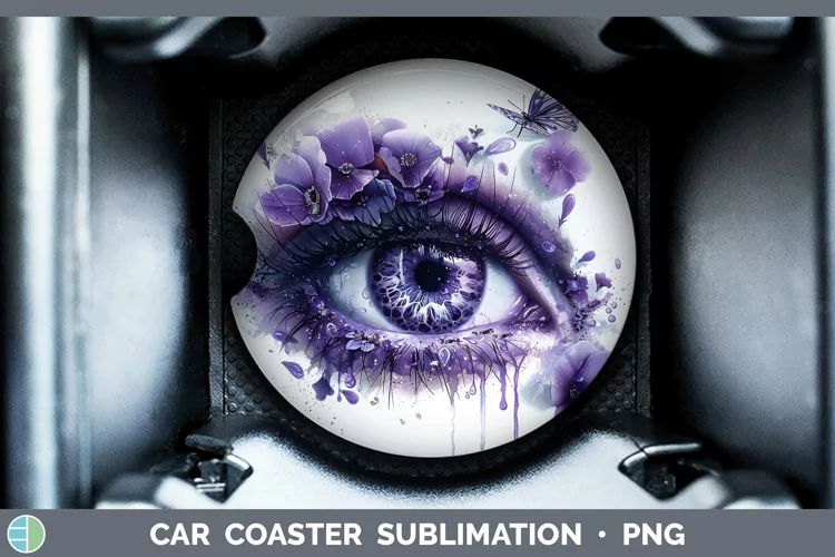Watercolor Purple Eye Car Coaster Sublimation Coaster Design