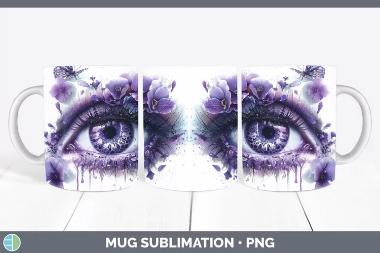 Watercolor Purple Eye Mug Wrap Sublimation Coffee Cup Design