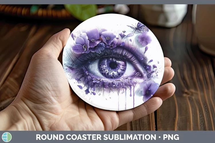 Watercolor Purple Eye Round Coaster Sublimation Coaster Desi