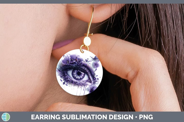 Watercolor Purple Eye Round Earrings Sublimation Earrings De