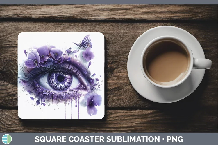 Watercolor Purple Eye Square Coaster Sublimation Coaster Des