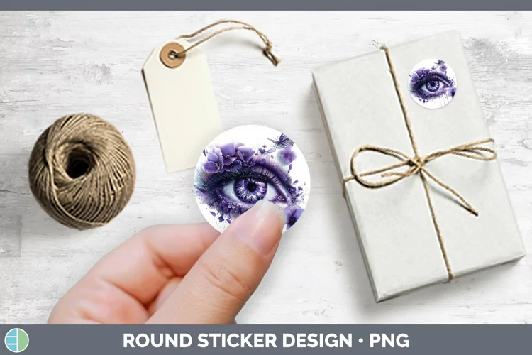 Watercolor Purple Eye Stickers | Round Labels Designs