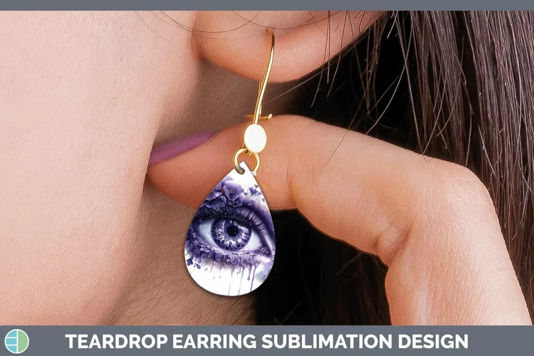 Watercolor Purple Eye Teardrop Earrings Sublimation Earrings