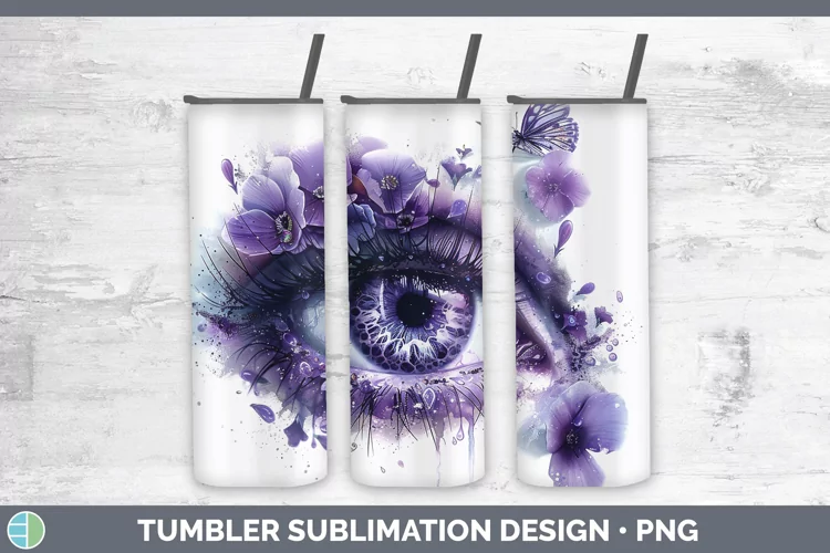 Watercolor Purple Eye Tumbler Sublimation 20 oz Skinny Tumbl