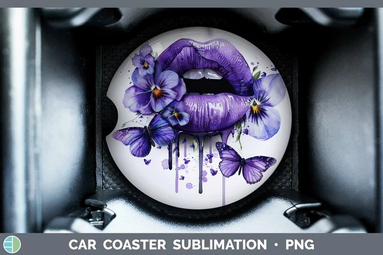 Watercolor Purple Lips Car Coaster Sublimation Coaster Desig