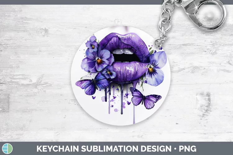 Watercolor Purple Lips Keychain Sublimation Keyring Designs