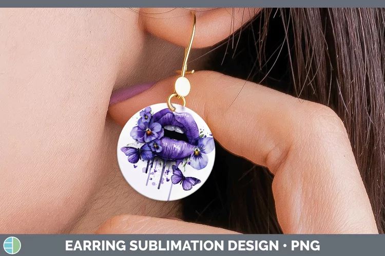 Watercolor Purple Lips Round Earrings Sublimation Earrings D