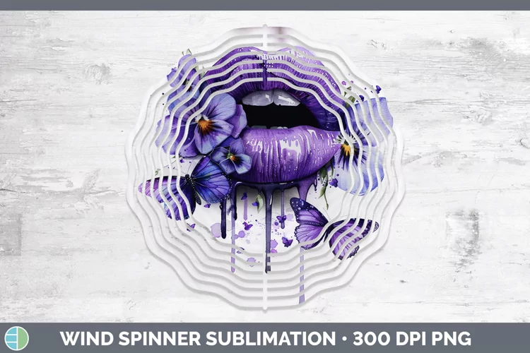 Watercolor Purple Lips Wind Spinner Sublimation Spinner Desi