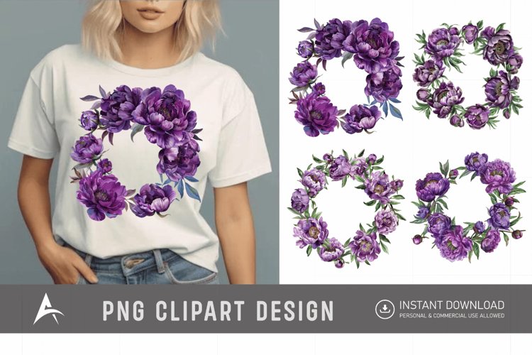 Watercolor Purple Peony Wreath Clipart