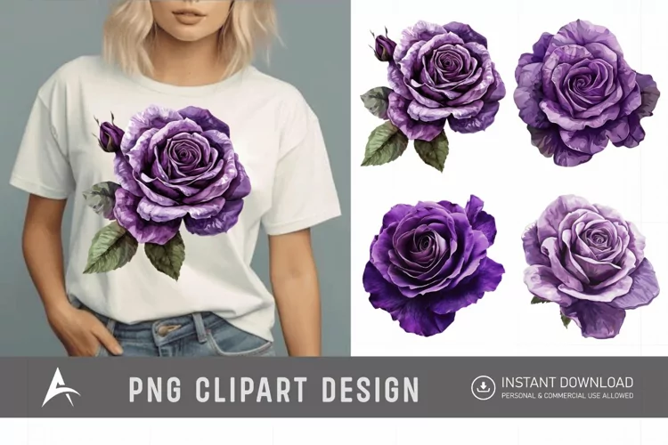 Watercolor Purple Rose Clipart