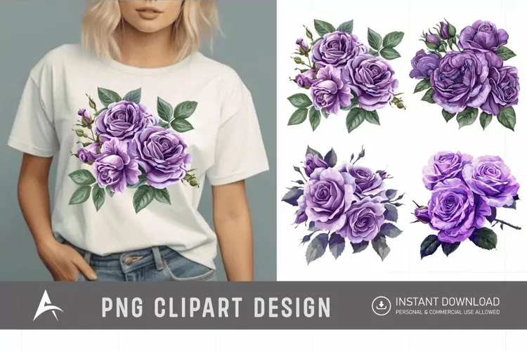 Watercolor Purple Rose Bouquet Clipart