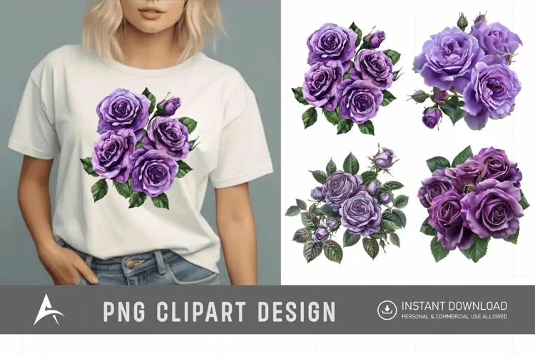 Watercolor Purple Rose Bouquet Clipart