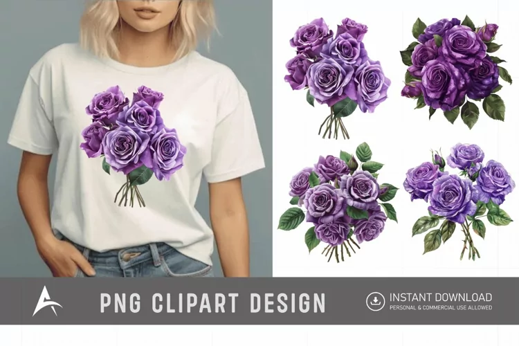 Watercolor Purple Rose Bouquet Clipart