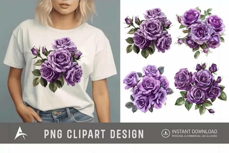 Watercolor Purple Rose Bouquet Clipart