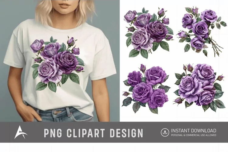 Watercolor Purple Rose Bouquet Clipart