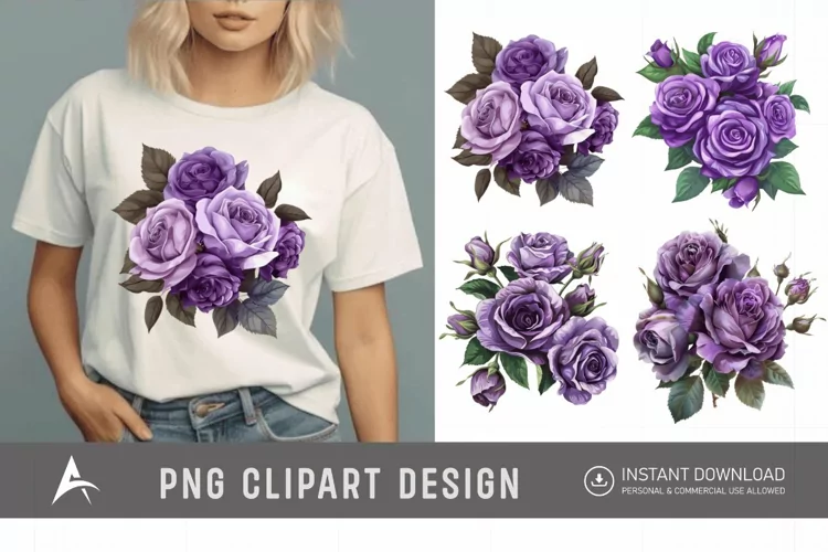 Watercolor Purple Rose Bouquet Clipart