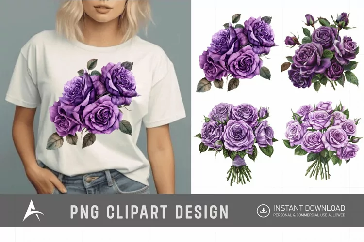 Watercolor Purple Rose Bouquet Clipart