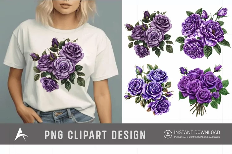 Watercolor Purple Rose Bouquet Clipart