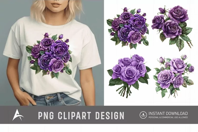 Watercolor Purple Rose Bouquet Clipart