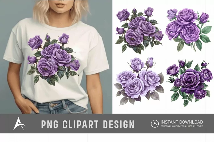 Watercolor Purple Rose Bouquet Clipart