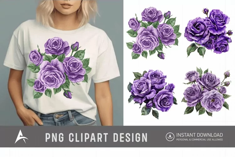 Watercolor Purple Rose Bouquet Clipart