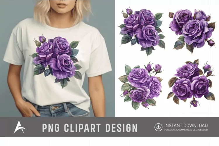 Watercolor Purple Rose Bouquet Clipart