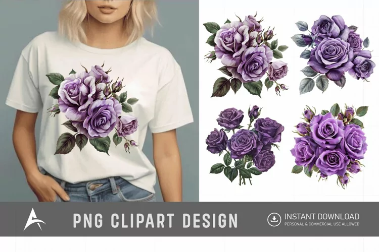 Watercolor Purple Rose Bouquet Clipart