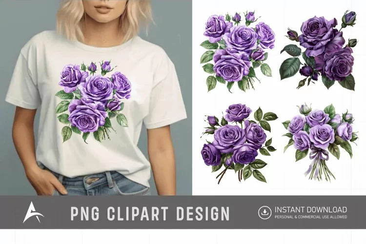 Watercolor Purple Rose Bouquet Clipart