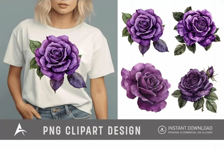 Watercolor Purple Rose Clipart