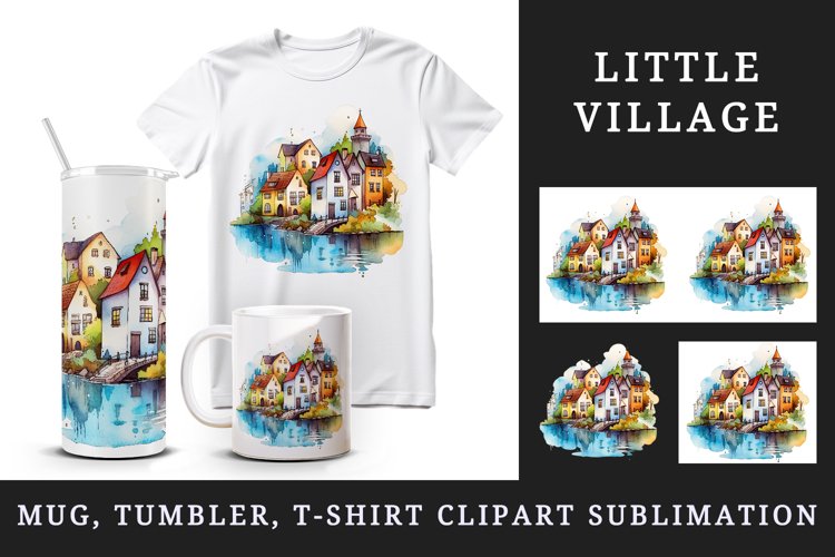 Village 20 oz tumbler, mug wrap, clipart sublimation design