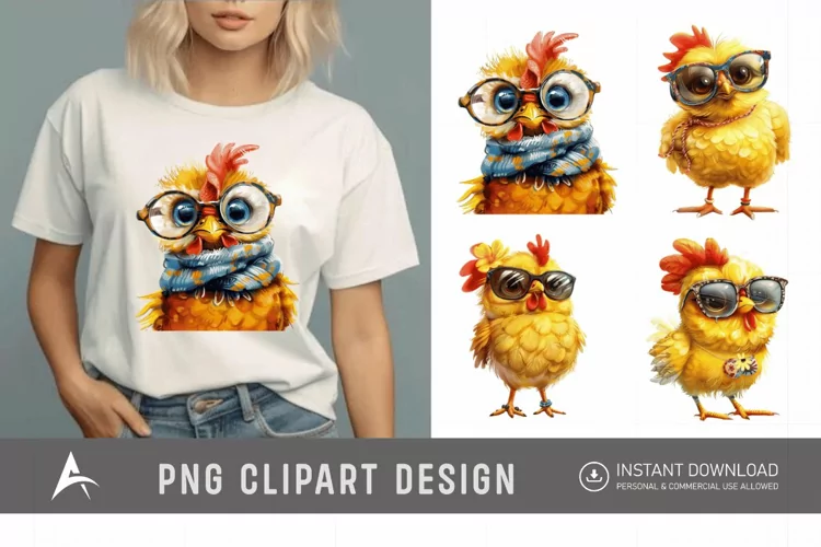 Watercolor Quirky Chicken Cute Adorable Sassy Clipart