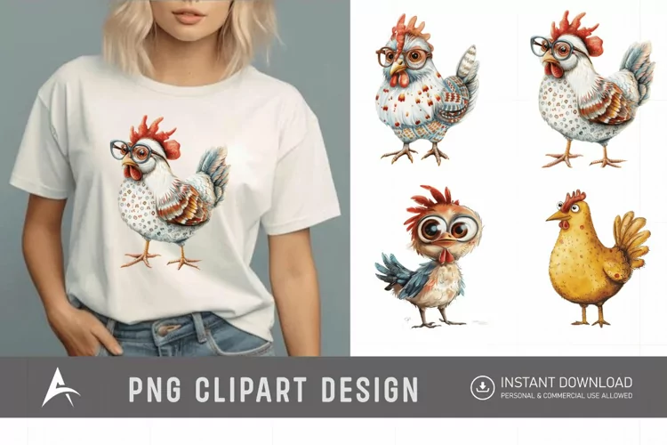 Watercolor Quirky Chicken Cute Adorable Sassy Clipart