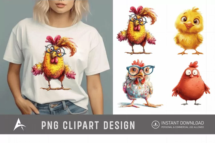 Watercolor Quirky Chicken Cute Adorable Sassy Clipart