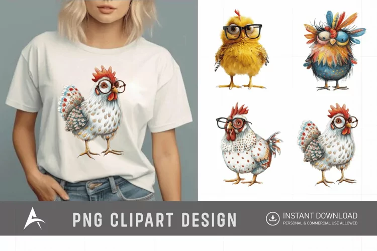 Watercolor Quirky Chicken Cute Adorable Sassy Clipart