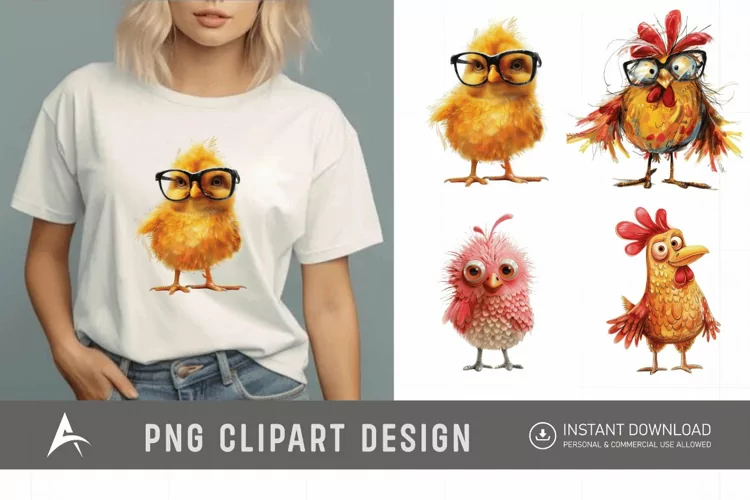 Watercolor Quirky Chicken Cute Adorable Sassy Clipart