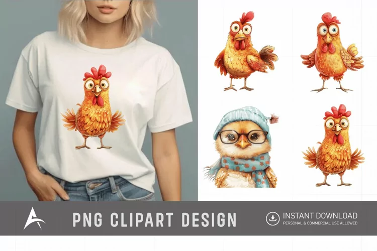 Watercolor Quirky Chicken Cute Adorable Sassy Clipart