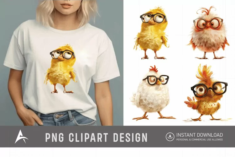 Watercolor Quirky Chicken Cute Adorable Sassy Clipart