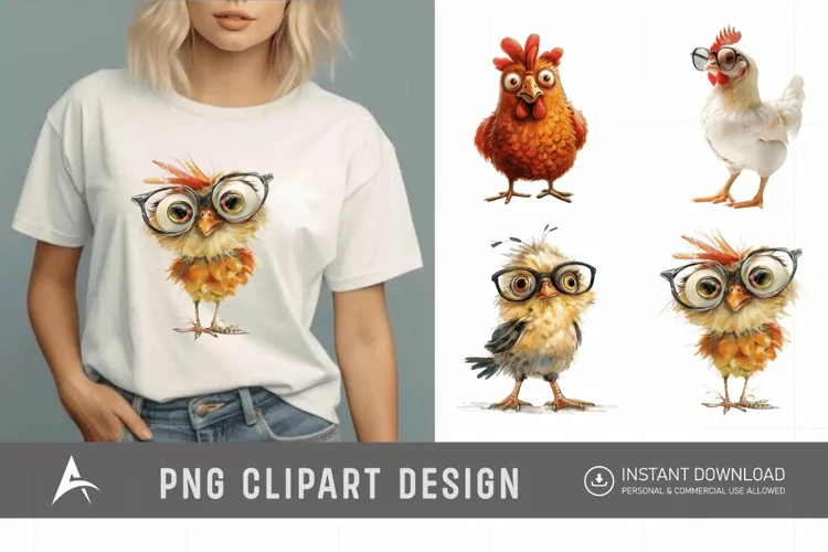 Watercolor Quirky Chicken Cute Adorable Sassy Clipart
