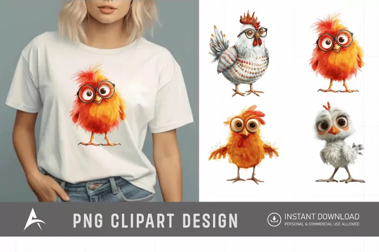 Watercolor Quirky Chicken Cute Adorable Sassy Clipart
