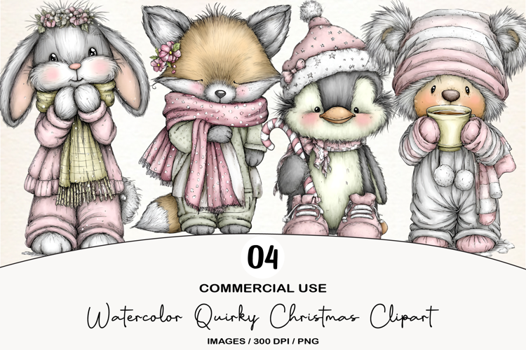 Watercolor Quirky Christmas Clipart